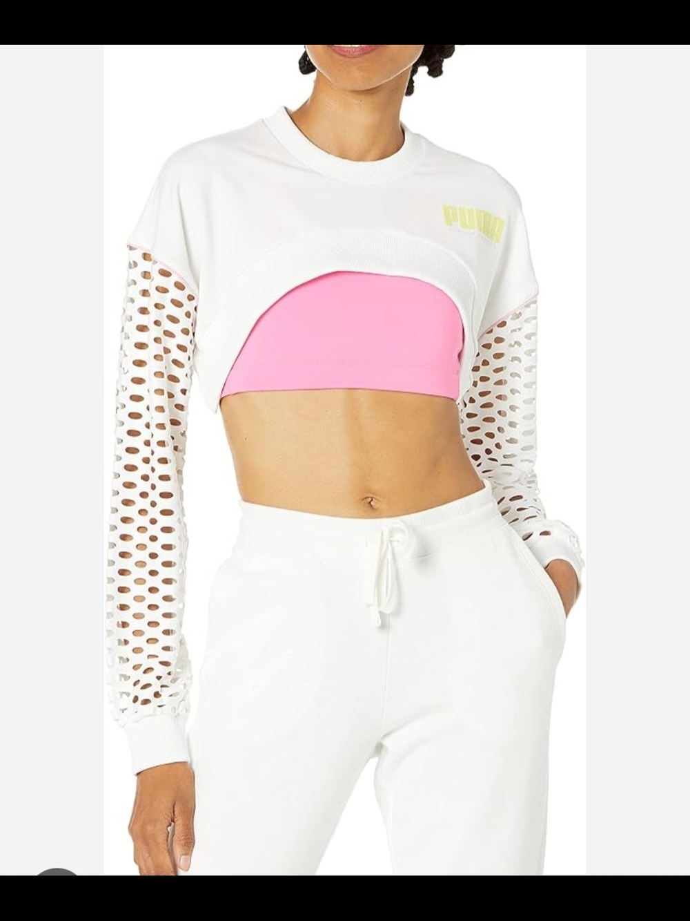Puma Sofia Webster White Cropped Mesh-Sleeve Top Sweatshirt Sz XS Sporty Baddy